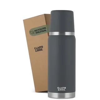 Campo Libre. Jaco® Thermoskanne 750ml I Thermos mit Becher I Unsere Thermosflasche hält mind. 24h heiß I Isolierkanne mit Doppelwand ist zu 100% auslaufsicher I recycelter Edelstahl I Grey