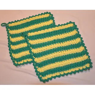 Sibylles Geschenkeartikel Lovewool - 1 Paar gehäkelte Topflappen gelb grün