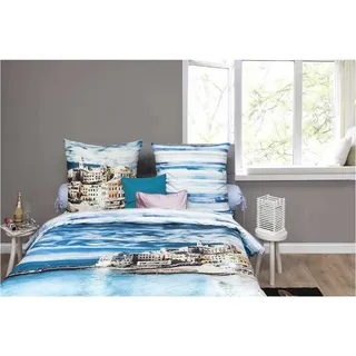 Heckett and Lane Bettwäsche HnL Satin Bettwäsche Stadt Blau Refined Rijn, Satin, 2 teilig blau