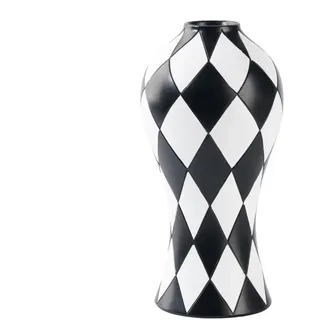 Karierte Vase - Vase aus weißer und schwarzer Keramik | kleine Vasen mit | modernen Streifen, dekorative Kunst aus Harz von 25 cm, elegantes minimalistisches Design | Dekoration für den Eingangstisch