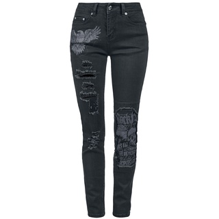 Rock Rebel by EMP - Rock Jeans - Skarlett - Jeans mit Prints und Rissen - W26L32 bis W31L34 - für Damen - Größe W30L32 - schwarz - W30L32
