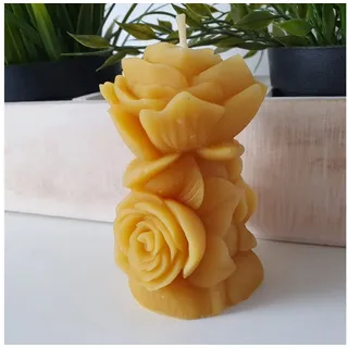Aspinaworld Bienenwachskerze Rosenkerze Buschform 9 cm – Kerze aus Bienenwachs gelb