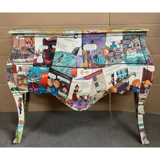 Casa Padrino Barock Kommode mit Comic Design und 2 Schubladen Bunt Silber 123cm