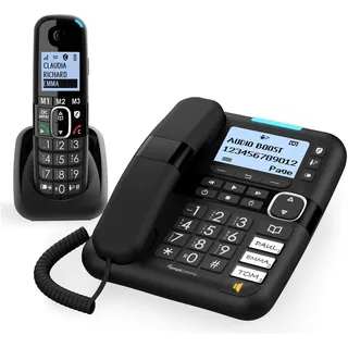 Amplicomms BigTel 1580 Combo EU Schnurgebundenes Seniorentelefon Freisprechen, für Hörgeräte kompatibel, Wahlwiederholung, Anrufbeantworter LED-Di