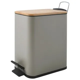 spirella Kosmetikeimer ERIK Bambus, Treteimer mit Softclose-Absenkautomatik, Anti-Fingerprint-Beschichtung, eleganter Materialmix Stahl matt / Bambus, herausnehmbarer Inneneimer, innovatives Design, besonders schmale Form, 5L, beige taupe matt beige|braun