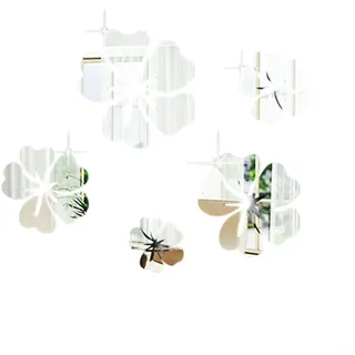 Eawfgtuw Wandsticker Set aus Acryl mit 3D Spiegel Blume Design, Abnehmbare Dekorative Abziehbilder für Wohnzimmer Schlafzimmer Arbeitszimmer, Gold Silber Schwarz, 5 Stück in verschiedenen Größen