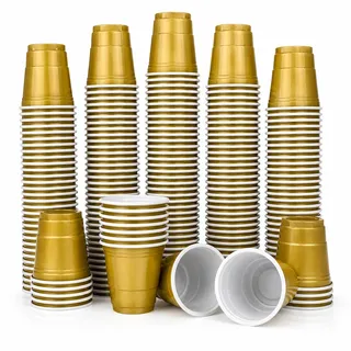 MBP My Beer Pong 100 Goldene Schnapsbecher 2oz / 60ml | Shot Cups Gold | Mini Party Cups für JGA, Hochzeit, Geburtstag & Festival | BPA-frei Wiederverwendbar