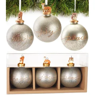 BRUBAKER Weihnachtsbaumkugel 3er Set Weihnachtskugeln - Premium Glas Baumkugeln mit Porzellan Figur (3 St), Moderne Weihnachtsdekoration - 8 cm Christbaumkugeln Christbaumschmuck bunt