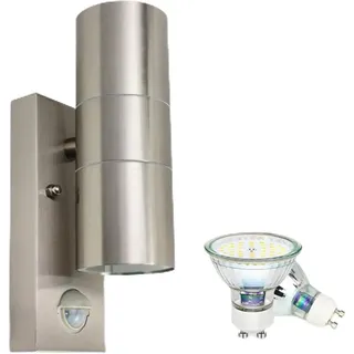 Außenwandleuchte Mit Bewegungsmelder, Edelstahl, 5 W, Moderne Led-außenleuchte, Gu10, 500 Lm, Warmweiß 3000 K, Ip44 Wasserdicht, 2x Gu10-leuchtmittel