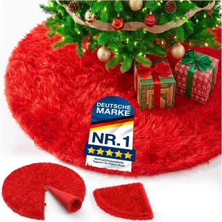 KESSER® Weihnachtsbaumdecke Tannenbaum Decke Christbaumdecke kunstfell Ø 90cm, Rund Teppich Filz Plüsch für Schnee Christbaum Weihnachtsbaum Deko Dekorationen Rot