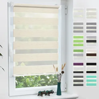 Grandekor Doppelrollo Klemmfix ohne Bohren 90x110 cm (Stoffbreite 90 cm) | Leinen Fenster Rollos für innen Klemmrollos Duo Rollo Sichtschutz Hitzeschutz feuchtbeständig für Büro einfache Montage