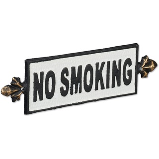 Relaxdays Nicht Rauchen Schild, Gusseisen, Wandschild "No Smoking", Metallschild Tür & Wand, Dekoschild, schwarz/weiß