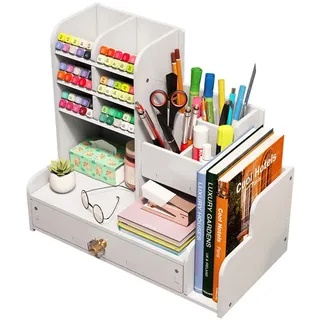 Schreibtisch-Organizer mit Schublade, weißer Stifthalter zum Selbermachen | Schreibtisch Organizer für Zuhause, Büro und Schule