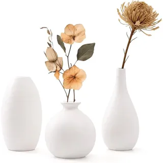 Mini Keramikvasen 3er Set, weiß, Ton, für Wohnzimmer
