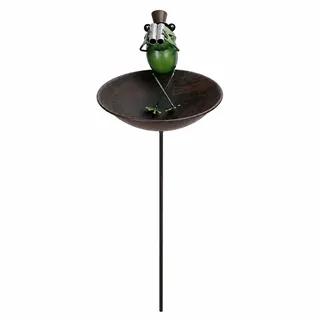 Vogelbad mit Froschfigur und Fernglas am Stab, dekorative Vogeltränke für Garten und Beet, Vogelbad mit Schale 22 cm, Gartenstecker 109 cm, originelle Gartendeko