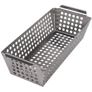 SANTOS Grillkorb/Gemüsekorb - Edelstahl - 31,5x13,5cm - Grillwok für Käse, Gemüse, Fleisch & Co. - Edelstahl-Grillkorb - Vegetarisch & Vegan Grillen