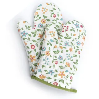 1 Paar Ofenhandschuhe, rutschfest, Blumen-Gras-Muster, Hitzebeständige Mikrowellen- für Kochset, Silikon-Räucherofen-, Extrem Hitzebeständiger