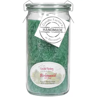 Candle Factory Mini Jumbo Duftkerze aus pflanzlichem Stearin im hitzebeständigen Glas der Marke Weck, ca. 70h Brennzeit, Duft: Birkenwald
