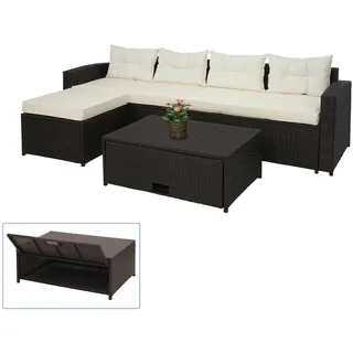 Sitzgruppe HWC-J34, Poly-Rattan Garnitur, Staufach, braun, Kissen creme-beige