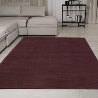 Teppich-Traum Teppich Wohnzimmer Flauschig Weich Uni Design rutschfest Waschbar Dunkles Weinrot 140 x 200 cm