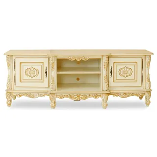 Casa Padrino Luxus Barock TV Schrank Creme / Beige - Handgefertigtes Massivholz Sideboard mit 2 Türen - Luxus Wohnzimmer Möbel im Barockstil - Barock Möbel - Edel & Prunkvoll