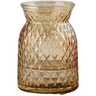 Surwin Glasvase Deko, Gross Klar Glasvase 20cm Hoch -Vintage Deko Vase Tischdekoration Prägung Klarem Blumenvase für Wohnzimmer Büro Dekoration Heimdekoration, Hochzeits (Braun,10.5x15.5cm)