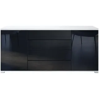 Vladon Sideboard, Schwarz Hochglanz, Holzwerkstoff, 166.5x75.5x35 cm, Wohnzimmer, Kommoden & Sideboards, Sideboards