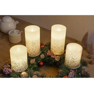 4 x LED Wachskerzen Glowing Glitter warmweiß Batterie Adventskranz Weihnachten