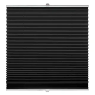 Plissee auf Maß für alle Fenster Montage Glasleiste Blickdicht mit Spannschuh Sonnenschutzrollo Schwarz Breite: 61-70 cm, Höhe: 40-100 cm
