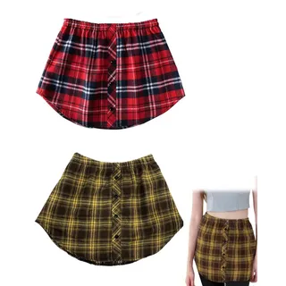 WINXMIN 2 Stück Hemdverlängerung Damen, Mini Unterrock Lower Skirt Shirt Extender Unterzieh Blusenrock Hemd Verlängerung Rock mit Knöpfen Für Pullover, Sweatshirts, Jacken, Plaid(L)