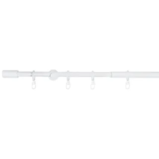 ONDECO Gardinenstange ausziehbar 1-lauf, Wandmontage, Endstück Rille 16/19 mm mit Ringen Weiß, 160-280 cm
