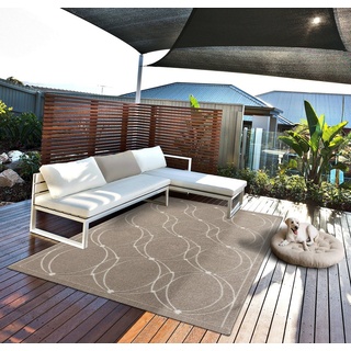 Teppich »Santo Plus Outdoor Teppich wetterfest - hochwertiger Balkon Teppich Beige - Boho Teppich in 160 x 230 cm aus Polypropylen«, the carpet, Rechteck beige|braun 160 cm x 230 cm
