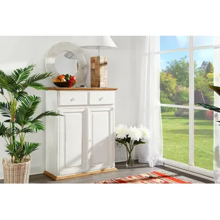 Tolles Landhaus Vertiko, Hochkommode, Highboard Mexico Weiß / Honigfarbig, Pinie