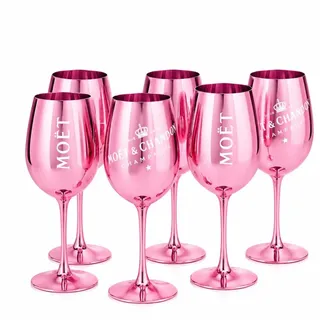 Pinke Champagnergläser 6er Set aus Echtglas – Elegante Sektgläser – Hochwertige Weingläser – passend für Moët & Chandon - Rosa