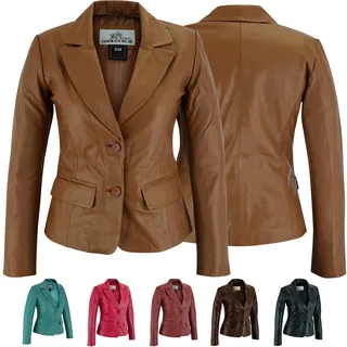 German Wear Damen Lederblazer Lederjacke Blazer Echtleder Jacke aus Lammnappa Leder Schwarz XL Karamell - XL