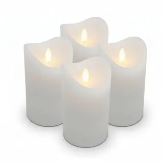 ToCi 4 x LED Kerzen Weiß Ø 7,5 x 12,5 cm – Echtwachskerzen flammenlos mit beweglicher Flamme & Timer - Stumpenkerzen mit LED-Licht für Advent, Deko, Grablicht, Innenbereich
