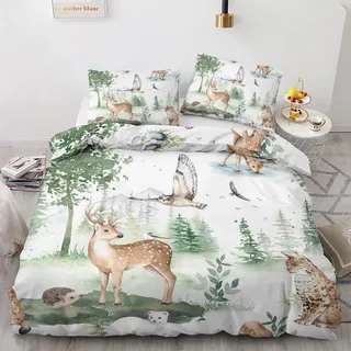 GEDAEUBA Waldtiere Bettwäsche 140x200 Sommer - Kinder Bettbezug 140x200 2er Set, Wendebettwäsche und Kissenbezug 70x90, Weiche & Atmungsaktive Mikrofaser Bettwäsche-Sets mit Reißverschluss