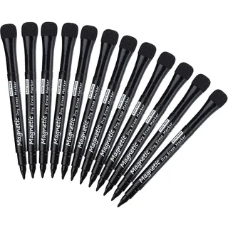 Willingood Whiteboard Stifte, Magnetische Whiteboard Marker mit Schwamm, Trocken Löschbare Folienstift mit Radiergummi Weißwandstifte für Tafel Schule Büro, 12 Stücke Schwarz