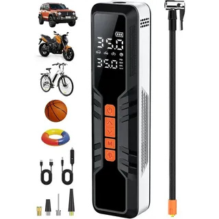 Futicare Akku-Luftpumpe Elektrische Luftpumpe Akku Pump Electric 150PSI 6000mAh (4 Modi Tragbarer Akku Kompressor mit Digitale LCD-Bildschirm), Pressure Dient auch als Taschenlampe und Powerbank schwarz