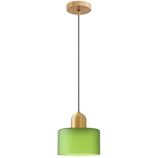 HJXDtech Mini Pendelleuchte Esstisch Hängelampe Schlafzimmer, Moderne Hängeleuchte aus Glas & Metall in Gold, Höhenverstellbar Vintage E27 Pendellampe für Küchen & Café (Mattes Grün, 15cm)