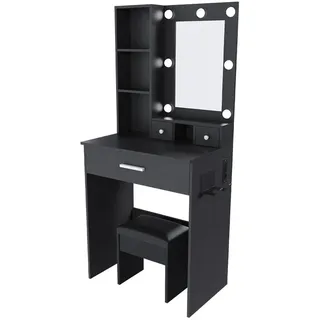 Stilvora Schminktisch, Schwarz, Holzwerkstoff, 2 Fächer, 3 Schubladen, Rechteckig,Rechteckig, 60x131.5x38 cm, Schlafzimmer, Schminktische