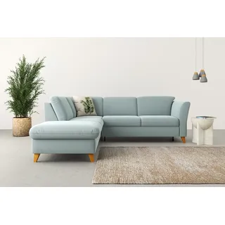 Home Affaire Ecksofa HOME AFFAIRE "Trelleborg L-Form", blau (aqua), B:252cm H:86cm T:213cm, 100% Polyester, Sofas, Ecksofa, Federkern-Polsterung, wahlweise mit Bettfunktion und Stauraum