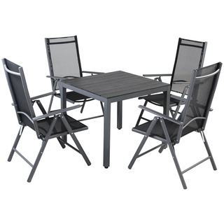 CASARIA® Gartenmöbel Set 4 Stühle mit WPC Tisch 80x80cm Aluminium Sicherheitsglas Wetterfest Klappbar Modern Terrasse Balkon Möbel Sitzgruppe G...
