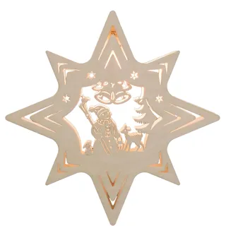 WEIGLA - Fensterbild original Erzgebirge Stern Schneemann I Weihnachtsdeko Fenster I 1 Lampe I 7 W, E14 I Fensterbild Weihnachten I Weihnachtsbeleuchtung aus Holz I Fensterdeko hängend
