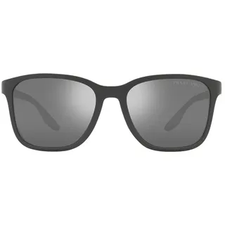 Prada Linea Rossa PS 02WS UFK07H Sonnenbrille aus grauem Gummi-Kunststoff, quadratisch, dunkelgrau, verspiegelt, polarisierte Gläser, Grauer Gummi, 57 - 57 (L)