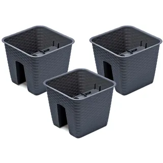 PROSPERPLAST Geländertopf Ratolla Railing 3-er Set (Quadratisch, Anthrazit, 272x272x225 mm)