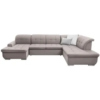 Cantus Wohnlandschaft, Taupe, Metall, Uni, 5-Sitzer, Ottomane rechts, U-Form, 342x208 cm, Made in EU, seitenverkehrt erhältlich, Hocker Rücken echt, Wohnzimmer, Sofas & Couches, Wohnlandschaften, Wohnlandschaften in U-Form