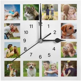 Personalisierte Foto Wanduhr, Personalisierte Quadratische Uhr mit Foto Text, Benutzerdefiniert Wanduhren mit Foto zum Küche Schlafzimmer Wohnzimmer, Jahrestag Geburtstag Hochzeits Dekorative Geschenk