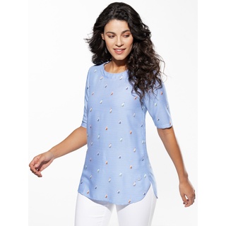 Walbusch Damen T Shirt Bluse Sommerleicht gestreift Streifen Blau 40 - Kurzarm