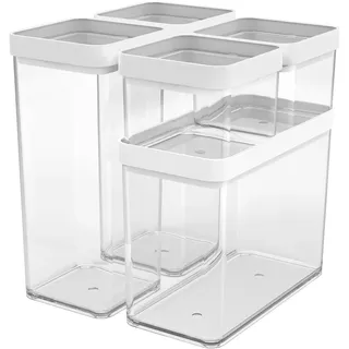 Rotho Fera 5er-Set Vorratsdosen mit Deckel verschiedene Größen, lebensmittelechter Kunststoff (PP) BPA-frei, transparent/weiss